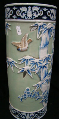19th century Chinese celadon porcelain umbrella stand from the Kowalski residence. Tonya A. Cameron Auctioneers image.