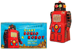 Among the many great toys in the auction, a rare Giant Sonic Robot with its original box. Old Town Auctions image.