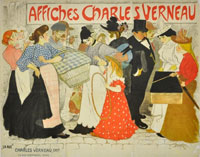 Theophile-Alexandre Steinlen (French/Swiss, 1859-1923), ‘La Rue: Affiches Charles Verneau,’ lithographed color poster, artist-signed and dated 1896, 90½ by 116¼ inches, est. $50,000-$70,000. Clark’s Fine Art image.