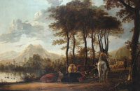 Jacob Thompson (British, 1806-1879), ‘River Landscape with Horsemen and Peasants,’ est. $20,000-$30,000. Clark’s Fine Art image.