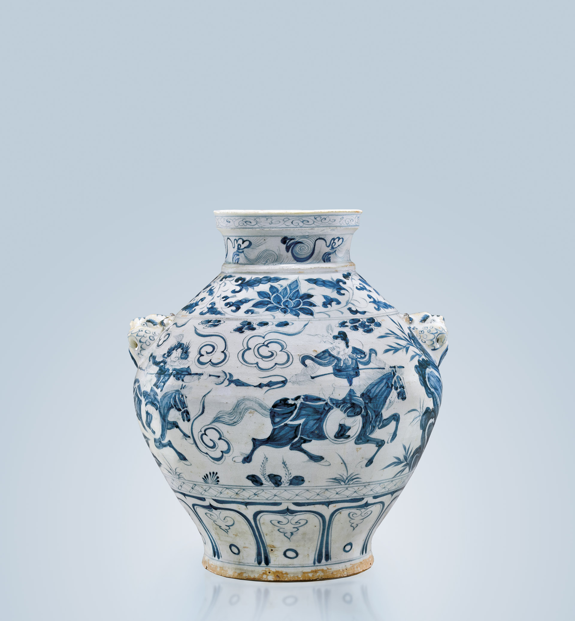 14th-century Yuan Dynasty blue and white ovoid porcelain jar