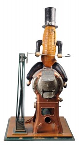 Rare Planter’s point-of-purchase copper and steel peanut roaster topped with papier-mache figure of Mr. Peanut, design introduced in 1920. Estimate: $15,000-$20,000. Morphy Auctions image.