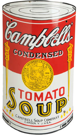 Convex porcelain Campbell’s Soup sign, 22½ inches by 12¼ inches, $8,190. Dan Morphy Auctions image.