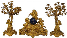Dore bronze figural mantel clock and garniture set by Japy Freres, France, one of more than 40 figural clocks to be auctioned. Estimate $10,000-$15,000. Austin Auction image. $10,000-$15,000