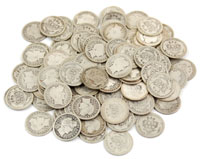 A grouping of Barber dimes from the late 19th century/early 20th centuries sold as one lot for  $1,210. Stephenson’s Auctions image.