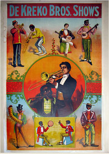 Circa-1900 DeKreko Bros. black-face minstrels vaudeville show one-sheet poster. Mosby & Co. image.