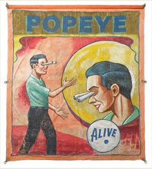 Circa-1950 Popeye sideshow banner by Snap Wyatt, from a group of more than 40 sideshow banners in Mosby & Co.’s sale. Mosby & Co. image.