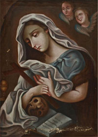 The Repentant Magdalene, Mexican, 19th century, oil on canvas, sight: 17¾ inches high by 13 inches wide, retains original frame. Estimate $400-$600. Austin Auction Gallery image.
