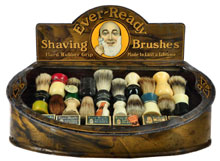Ever-Ready Shaving Brushes store display with 20 brushes and six packs of razor blades, $5,750. Morphy Auctions image.