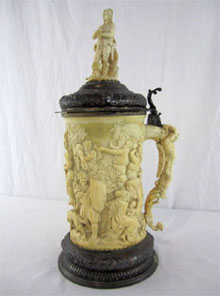 German carved ivory tankard, 19th century. Don Presley Auctions image.