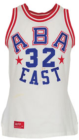 1974 Julius “Dr. J” Erving ABA Eastern Conference All-Star game-used uniform, $132,000. Grey Flannel Auctions image.