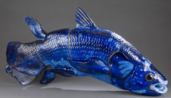 Royal Copenhagen glazed cobalt-blue porcelain coelacanth. Designed by Jeanne Grut (b. 1927-) est. $3,000-$4,000. Quinn’s Auction Galleries image.