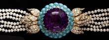 Amethyst, Turquoise, Diamond, and Pearl Choker, Sold $6,900