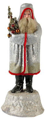 Belsnickel holding decorated fir tree and wearing mica-laden robe, 22½ inches, est. $6,000-$8,000. Morphy Auctions image.