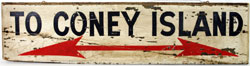Original Coney Island subway platform sign, 48 by 12 inches, painted wood. Est. $500-$1,000. Nest Egg Auctions image.