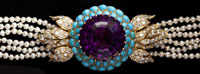 Amethyst, Turquoise, Diamond, and Pearl Vintage Choker Necklace, consisting of one round amethyst weighing approximately 44 carats (est. $4,500-$6,500)