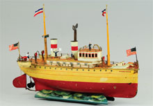 Marklin ‘Puritan’ ocean liner, handpainted, 20¼ inches, est. $25,000-$30,000. Bertoia Auctions image.