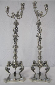 Pair of marked 18th-century Jean Baptiste Francois candelabra having a total weight of 250 ozt. From a Beverly Hills private collection. Don Presley Auction image.