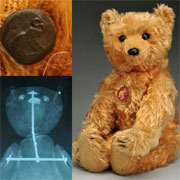 Steiff ‘rod’ bear, circa 1904, 20 in., accompanied by X-ray confirming interior rod construction. Est. $25,000-$50,000. Morphy Auctions image.