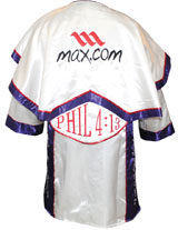 Evander Holyfield fight-worn robe from Jan. 16, 2010 WBF Heavyweight Title bout against Francois Botha. Consigned by Holyfield to benefit his charitable foundation for inner-city youth. Grey Flannel Auctions image.