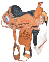 1998 Ty Murray Houston Livestock Show & Rodeo All-Around Championship saddle trophy. Consigned by Murray and his wife, Jewel, to benefit a Texas children’s charity. Grey Flannel Auctions image.