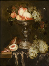Abraham Hendricksz van Beyeren (Dutch, 1620-1690), still life with fruit, oil on panel, 24 by 19¾ inches, est. $8,000-$12,000. Quinn’s Auction Galleries image.