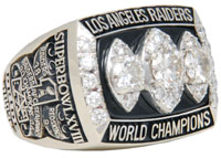 1983 Tony Caldwell Los Angeles Raiders Super Bowl XVIII Championship player’s ring, $33,600. Grey Flannel Auctions image.