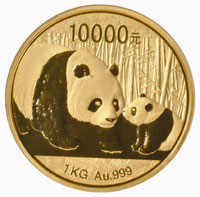 2011 Chinese Panda gold coin, 1/300, ultra cameo, weighs 1kg (2.23 lbs.), est. $120,000-$150,000. Morphy Auctions image.
