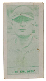 One of only two known examples of a 1928 Harrington’s Ice Cream card with the image of baseball player Earl Smith, est. $10,000-$20,000. Morphy Auctions image.
