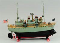 Marklin ‘Avalanche’ tinplate clockwork gunboat, 16 inches long, $41,400. Bertoia Auctions image.