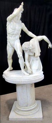 Antique marble copy of ‘The Gaul Killing Himself and His Wife,’ a k a ‘Paetus et Aria,’ 94 inches tall, 42 inches wide inclusive of custom-made marble base. Provenance: Collection of the Scottish Rite Library & Museum. Estimate $40,000-$75,000. Don Presley Auctions image.