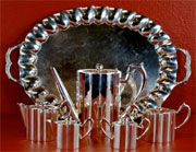 Art deco sterling silver tea set, Mexican, marked ‘Jimenez,’ 159.6 troy ounces. Est. $8,000-$12,000. Don Presley Auctions image.