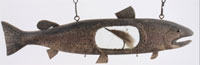 Painted-wood fishing lure trade sign replicating a speckled fish, $19,550. Noel Barrett Auctions image.