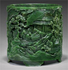 Important spinach jade brushpot, est. $40,000-$50,000. I.M. Chait image.