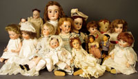 Estate collection of antique and vintage dolls, mostly of German manufacture; bisque, composition and cloth examples. Sterling Associates image.