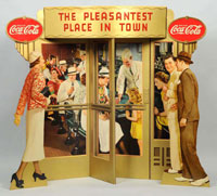 Coca-Cola trompe-l’oeil window display, 1937, 47 x 51 inches, among the rarest of all Coke advertising items, est. $15,000-$20,000. Morphy Auctions image.