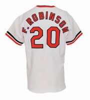 1971 Frank Robinson Baltimore Orioles World Series Game 1 game-used and autographed home jersey, $45,000. Grey Flannel Auctions image.