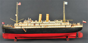 Marklin ‘Kaiserin Augusta Victoria’ steam-powered ocean liner, German, 46 in. long, est. $90,000-$100,000. Bertoia Auctions image.