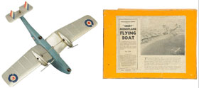 Underside view of the top airplane in Morphy’s sale: Britains Short Bros. flying boat monoplane with 14.25-inch (36.2 cm.) wingspan, Bakelite and heavy tin, made 1936 only, one of the rarest and most valuable airplane toys ever made, est. $12,000-$16,000. Morphy Auctions image.