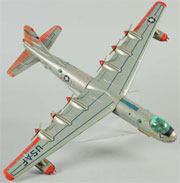 Yonezawa B-36 tin bomber with 26-inch (66 cm.) wingspan, est. $600-$900. Morphy Auctions image