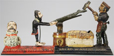J. & E. Stevens Bread Winners cast-iron mechanical bank, circa 1886. Est. $26,000-$32,000. RSL Auction Co.