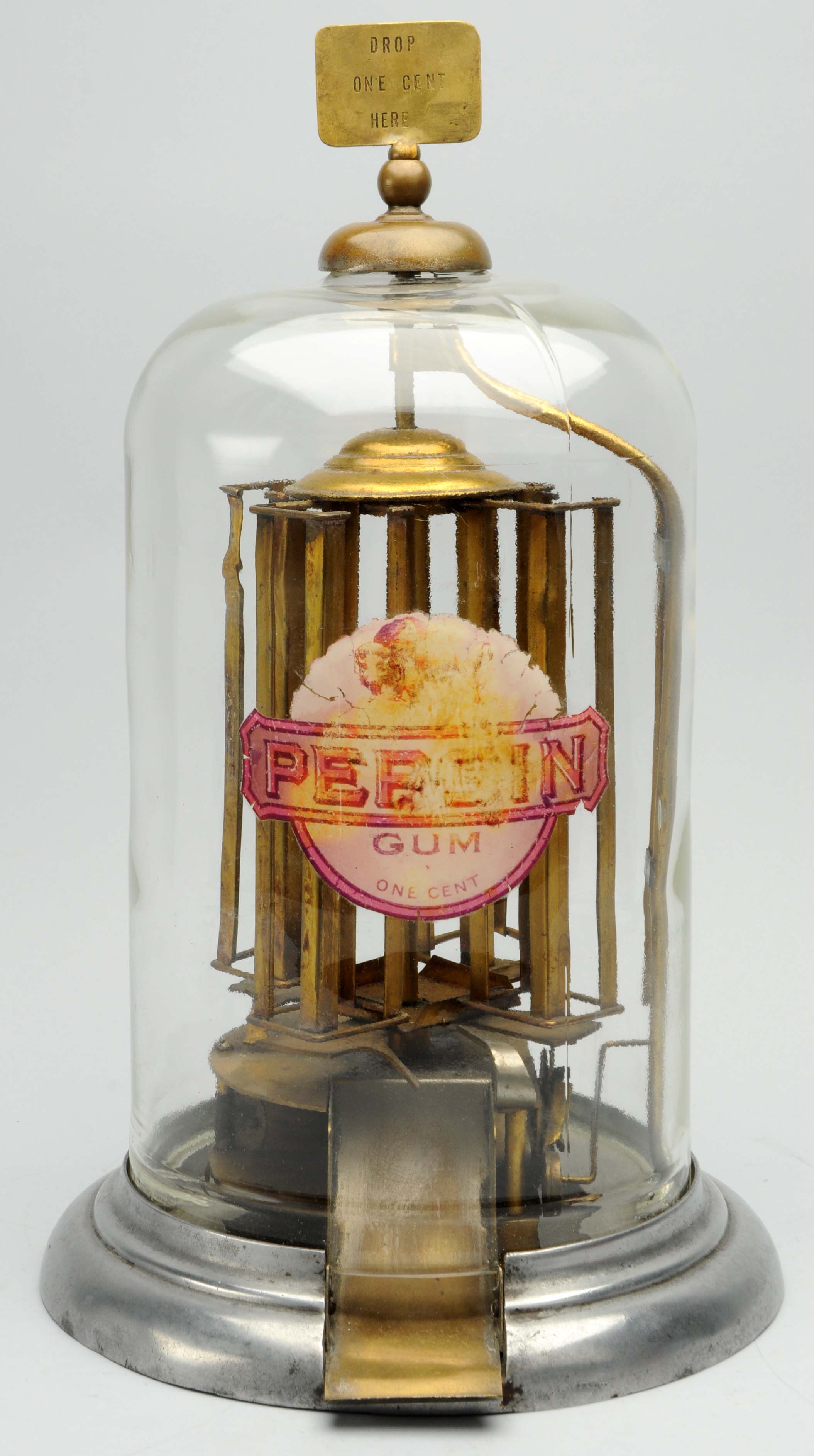 Buffalo Pepsin Gum 1-cent vending machine with brass marquee. Est. $5,000-$8,000. Morphy Auctions image.