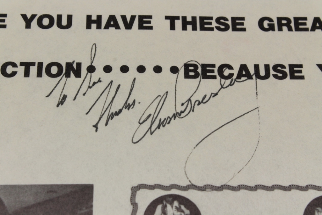 Elvis Presley inscription and autograph on record-album sleeve. Est. $300-$500.
